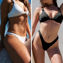 Sexy Solid Color Knotted Bikini Set