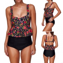 Sexy Backless Printed Top + High Waist Panty Swimsuit Set