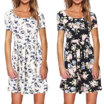 Sweet Style Short Sleeve Round Neck Printed Dress