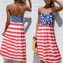 Fashion American Flag Printed Sleeveless Round Neck Dress
