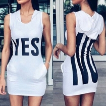 Fashion Letters Printed Sleeveless Hooded Slim Fit Dress