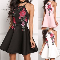 Sexy Backless High Waist Embroidered Sling Dress
