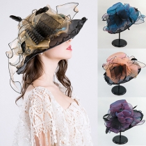 Sweet Style Wide Brim 3D Flower Spliced Gauze Sun Hat