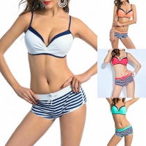 Sexy Contrast Color Striped Bikini Set