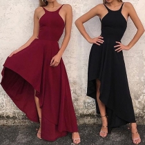 Sexy Backless Irregular Hem Solid Color Party Dress
