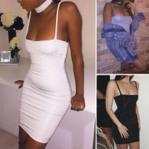 Sexy Backless Slim Fit Sling Tight Dress with Choker 