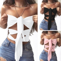 Sexy Solid Color Crossover Lace-up Bandeau Top