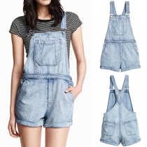 Fashion High Waist Relaxed-fit Denim Dungarees Shorts