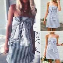 Sexy Strapless Knotted Striped Dress