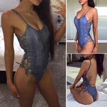 Sexy Backless Keyhole Lace-up One-piece Swimsuit