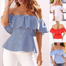 Sexy Off-shoulder Ruffle Boat Neck Blouse