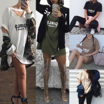 Fashion Letters Printed Short Sleeve Round Neck T-shirt