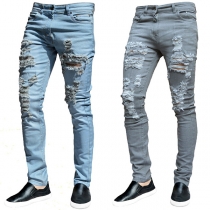 Fashion Low-waist Ripped Relaxed-fit Men's Jeans