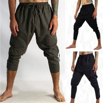 Fashion Solid Color Elastic Waist Lace-up Casual Pants for Men