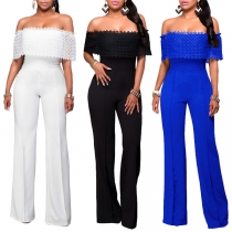 Sexy Off-shoulder Boat Neck High Waist Lace Spliced Jumpsuit