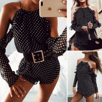 Sexy Off-shoulder Long Sleeve Dots Printed Romper