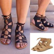 Retro Style Flat Heel Open Toe Crossover Lace-up Sandals