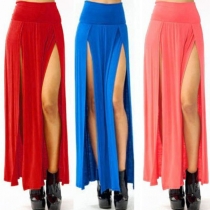 Sexy High Slit Hem Solid Color High Waist Skirt