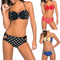 Sexy Contrast Color Dots Printed Halter Bikini Set