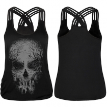 Sexy Backless Round Neck 3D Skull Printed Tank Top