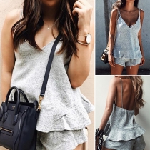 Sexy Backless Deep V-neck Ruffle Sling Romper