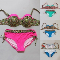 Sexy Contrast Color Totem Printed Push-up Bikini Set