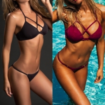 Sexy Solid Color Hollow Out Halter Bikini Set
