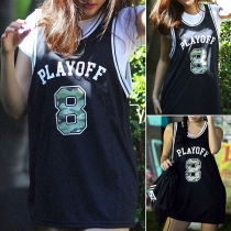 Fashion Letters Printed Sleeveless Round Neck Sports Tank Top