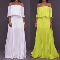 Sexy Off-shoulder Boat Neck Solid Color Chiffon Party Dress
