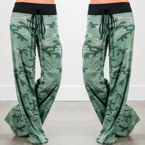 Fashion Drawstring Waist Camouflage Printed Casual Pants