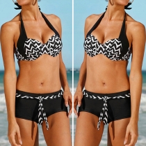Sexy Contrast Color Printed Halter Bikini Set