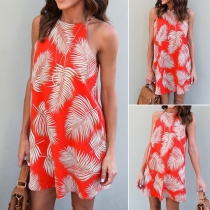 Fashion Feather Printed Sling Dress