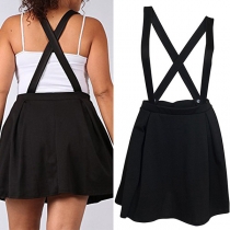 Fashion Solid Color High Waist Crossover Suspender Skirt
