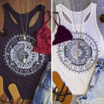 Fashion Round Neck Printed Casual Tank Top