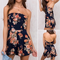 Sexy Backless Strapless High Waist Printed Romper