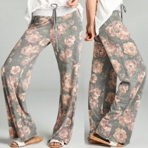 Fashion Drawstring Waist Printed Wide-leg Pants