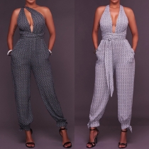 Sexy Backless High Waist Printed Jumpsuit
