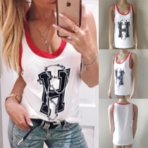 Fashion Contrast Color Letters Printed Round Neck Tank Top