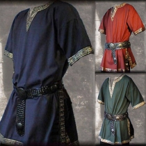 Ethnic Style Short Sleeve V-neck Tang Dynasty Men's Top Without Belt