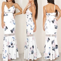 Sexy Backless V-neck Hollow Out Printed Sling Dress