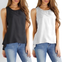 Fashion Solid Color Sleeveless Round Neck High-low Hem Top