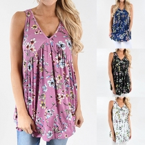 Sexy Backless Sleeveless V-neck Printed Loose Top
