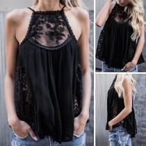 Sexy See-through Lace Spliced Solid Color Cami Top
