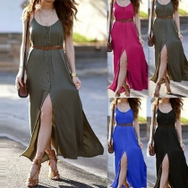 Chic Style Solid Color Single-breasted Sling Dress
