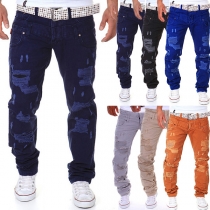 Fashion Solid Color Relaxed-fit Ripped Pants for Men