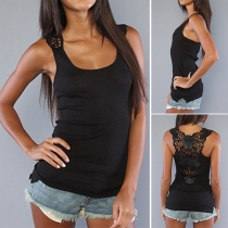Sexy Hollow Out Lace Spliced Solid Color Tank Top