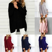 Fashion Solid Color Long Sleeve Round Neck Loose Top