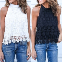 Sexy Backless Lace-up Bowknot Halter Lace Top