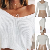 Fashion Solid Color Short Sleeve Round Neck Knit Crop Top