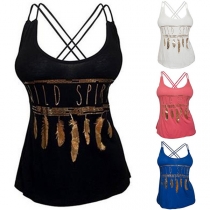 Sexy Backless U-neck Slim Fit Printed Cami Top